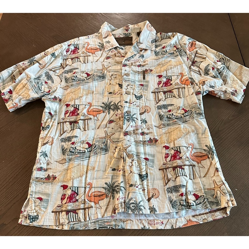 North‎ River Outfitters Shirt L Beach Santa Flamingo Tropical Christmas Vintage